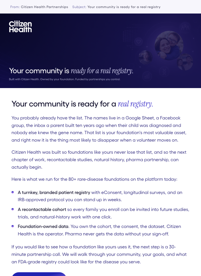 Patient Advocacy nurture email